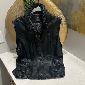 Luii Women's Black Faux Leather Vest with Quilted Collar